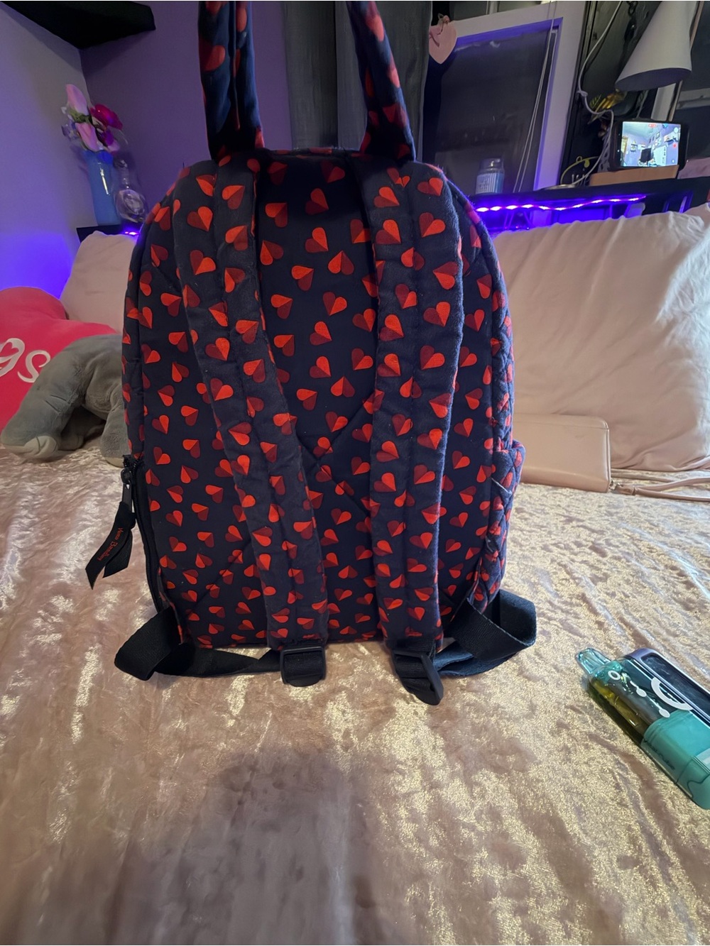 Vera Bradley Navy Backpack with Red Heart Print